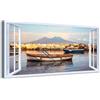 Generico Quadro finestra panorama Napoli Vesuvio barche - Stampa su tela con telaio in legno - 100x50 cm