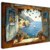 Alptiny Quadro con Cornice 30×40 cm Vista Finestra Mediterranea Tela per Soggiorno Camera da Letto Cucina Corridoio Decorazione Costiera con Ganci, Chiodi e Fissaggio a Velcro Magico