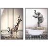 LPFNSF Quadro da bagno animale giraffa elefante nella vasca da bagno divertente arte da parete stampa su tela poster da bagno senza cornice (stile 3, 30 x 40 cm x 2)