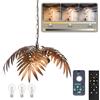 JCPYIUL Lampadario Vintage,Lampada a Sospensione Regolabile in Altezza,Lampadario Industriale in Metallo con Foglie di Cocco Tropicali per Cucina,Soggiorno,Camera da Letto,Con Lampadina a LED