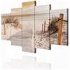 decomonkey Quadri Moderni Soggiorno Spiaggia Natura, 5 pezzi, 200x100 cm | Tela strutturata su telaio in legno, decorazione da parete, paesaggio, mare, orrizonte, sabbia, vacanza, sepia, beige