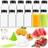Leaflai Bottiglie per succhi, 12 pezzi, bottiglie da 250 ml con tappo, bottiglie in plastica per succhi con adesivi a tema frutta, bottiglie vuote riutilizzabili per succhi, latte, frullati o bevande