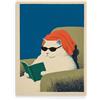Dazzlewall Poster Animali Retro, Gatto Bianco con Occhiali da Sole che Legge un Libro Stampa su Tela per Camera da Letto Soggiorno 30×40 cm Senza Cornice
