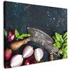 MuchoWow© Quadro Moderno Soggiorno Decorazioni Da Parete Quadri Su Tela Da | 40x30 cm - Salotto Grandi Foto Con Cornice Stampe Su TelaVerdura - Erbe - Coltello a culla - Cipolla - Spezie - Cucina