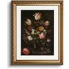 Huarcey Quadro in tela con cornice dorata, piccolo stile vintage, decorazione da parete con fiori barocchi, soggiorno, camera da letto, bagno, cucina, fattoria