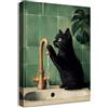 HALFLEMART Stampa su tela Con Cornice Divertente Gatto Nero Pittura Verdi Gatto Gattino che Legge il Giornale sul Water Quadri su tela Quadri Moderni Bagno Vasca da Bagno WC Stampe da Parete 30x40cm