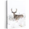 MuchoWow© Stampe su Tela Foto Quadri Moderni Camera da Letto Canvas Quadro | 60x80 cm - Salotto Decorazione Parete Cervo - Inverno - Neve - Animali - Stagioni - Bianco