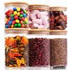 Deco haus Barattoli Vetro con Coperchio Legno Set di 6 [+ETICHETTE] | Contenitori Pasta Vetro - Contenitori Cucina - Porta pasta contenitore per Biscotti, Farina, Cereali, Spaghetti, Set di 6 mix