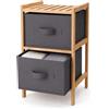 Holyhome Scaffale 2 Cassetti Legno Pino | Comodino Organizer | Scatole TNT Grigio | Mobiletto Cameretta Bagno Soggiorno | 27x25x46 cm