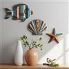 Generic Set di 3 decorazioni da parete in legno con conchiglie e stelle marine, stile vintage, a strisce, design costiero, versatile, per camera da letto, soggiorno, spiaggia, colore