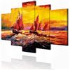 decomonkey Quadri Moderni Soggiorno Nave Abstratto Paesaggio, 200x100 cm | Tela strutturata su telaio in legno, decorazione da parete, mare, natura, arte, dipinto, rosso, Quadro Stampa su Tela
