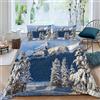 Generic Set Copripiumino Matrimoniale Montagna di Neve Pineta, Biancheria da Letto Scena di Neve Invernale in Morbida Microfibra 3D Copri piumino 230x220 con Cerniera e 2 Federe 50x80 cm B-5528