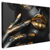 MuchoWow© Quadri Astratti su Tela Foto Quadro Moderno Soggiorno Canvas | 120x80 cm - Decorazioni Camera da Letto Oro - Labbra - Ritratto - Astratto - Lusso