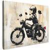 MuchoWow© Stampe su Tela Foto Quadri Moderni Camera da Letto Canvas Quadro | 80x60 cm - Salotto Decorazione Parete Vintage - Street art - Moto - Ragazzo - Graffiti - Nero - Banksy
