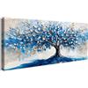 HALFLEMART Stampa su tela Con Cornice Albero della Vita Astratto Pittura Argento Albero Blu Navy Quadri su tela Quadri Moderni Quadretti da Parete Stampa da Parete Soggiorno Camera da Letto 50x120cm