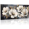 WENGTIAO Stampa su Tela Bianco Oro Floreale Con Cornice Grande 120x50 cm | Quadro su Tela Pittura Estetica Fiori Bianchi Foglie d'oro Quadro Moderno Soggiorno Camera da Letto Decorativo Parete