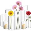 DOKKOME Set di 10 vasi in vetro per candele, vasi in vetro per decorazione da tavolo, vaso grande, mini vasi, vaso a tulipano, cilindri in vetro per candele, casa, matrimonio, centrotavola, festa
