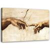 Feeby Quadro Tela Non Tessuta Riproduzione Michelangelo La creazione di Adamo 60x40 cm Foto d'Arte Decorazione Murale Corridoio Cappella Sistina Mani Volta beige