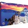 Wallazz Quadri Moderni Soggiorno Grecia, Santorini, Mare, Tramonto - 100% Made in Italy - Stampa HD su Tela Canvas - Quadro Camera da Letto - Qualità Artigianale - 70x140cm