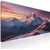 CheQuadro! Quadro montagne innevate al tramonto rosa e blu, quadro soggiorno, grande, paesaggio montagne, decorazione da parete, Tramonto sulle montagne innevate con fiori rosa mow36-180x70 cm