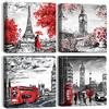 Artscope Stampe e Quadri su Tela 4 pz. Torre Eiffel del Big Ben Immagine Fotografia Murale Tela Wall Art Bel Regalo per Home Decor Ristorante Cucina Regalo di Anniversario Compleanno 30x30CM