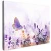 MuchoWow© Stampe su Tela moderne Quadro Moderno Soggiorno Quadretti da | 70x50 cm - Parete Room Decor Lavanda - Farfalla - Viola - con Fiori - Natura