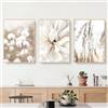 champracer Set di 3 poster bohémien e stampe artistiche, set da 50 x 70 cm, fiori bianchi, piante, erba morta astratta beige, per camera da letto, su tela, senza cornice (30 x 40 cm)