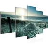 Runa Art - Quadri Spiaggia Tramonto 200 x 100 cm 5 Pezzi XXL Decorazione Murale Design Turchese Grigio 018451c