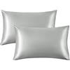 Juwenin Home Set di federe per capelli, in raso setoso, fresche e facili da lavare, solo federa senza inserto (argento, 2 pezzi (50 x 75 cm)