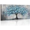 WENGTIAO Stampa su Tela Albero Della Vita Blu Con Cornice Grande | Quadro su Tela Albero Fiorito Vintage Pittura Quadri Moderni Soggiorno Camera da Letto Decorativo Parete 120x50 cm
