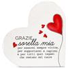 VELORAH Regalo Sorella in Legno di Faggio, Cuore Decorativo Autoportante con Dedica, Idea Regalo Compleanno Sorella, Natale e Ringraziamento, Made in Italy