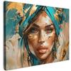 MuchoWow© Quadro Moderno Soggiorno Decorazioni Da Parete Quadri Su Tela Da | 70x50 cm - Salotto Grandi Foto Con Cornice Stampe Su Tela Camera Da Letto Donna - Ritratto - Oro - Lusso - Blu