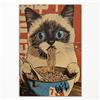 GAINOW Arte da Parete Vintage Giapponese Gatto su Tela, Poster Kawaii Gatto che Mangia Noodles, Divertente Stampa Artistica di Animali che Mangiano, Decorazione da Parete Cucina Ispirata all'Asia