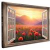 MuchoWow© Quadri Grandi Dimensioni Quadretti Da Parete Quadro Moderno | 120x80 cm - Camera Da Letto Stampa Foto Su Tela Soggiorno Cornice Decorazioni Vista - Papaveri - Rosso - Aperta - Finestra