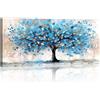 FajerminArt Grande Stampa su Tela Con Cornice Astratto Blu Oro In Fiore Alberi, Quadri Moderni Natura Blu Alberi Immagine Pittura su tela soggiorno camera da letto ristorante Decorazione Murale 120x50cm