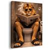 Alptiny Murale da bagno con leone sulla toilette, 30 x 40 cm, stampa incorniciata con cornice in legno di pino, divertente decorazione da bagno con , stampa HD, non stinge e resistente all'umidità