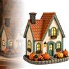 Generico Casetta di zucche luminose vintage, decorazione in resina LED dipinta a mano, calda luce autunnale, decorazione da tavolo a tema villaggio autunnale senza fili per Halloween, mensola, (#A)
