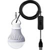 YAKAiYAL Lampadina LED da 5 W, USB, luce bianca calda, 3000 K, 5 V, portatile, con interruttore, cavo USB 2,5 m, per campeggio, lampada di emergenza, escursionismo, luce di emergenza, pesca,