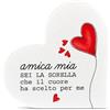 VELORAH Regalo Amica in Legno di Faggio, Cuore Decorativo Autoportante con Dedica, Idea Regalo Migliore Amica Compleanno, Natale e Amicizia, Made in Italy