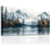 MHARTK66 Quadri Moderni Soggiorno Grandi, 50x100 cm Stampe da Parete Blu Scuro Vista Lago di Montagna, Quadro Camera da Letto Su Tela Decorazioni Parete Bagno Cucina Ufficio Sala Da Pranzo