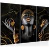 Runa Art Donna africana Quadri Soggiorno Grande Oro nero Fashion Beauty 120 x 80 cm 3 Pezzi Decorazione Murale 045431a