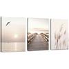 FajerminArt 3Pcs Vista Mare al Tramonto Quadri Moderni Stampa su Tela Con Cornice Estetico Naturale Scenario Quadro pittura su tela Poster da parete Decorazione Murale Adatto Soggiorno Camera da letto 30x40cmx3