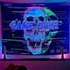 OSVINO Luce nera Arazzo Scheletro 180x230CM GAME OVER Reattivo ai raggi UV Appeso a parete Neon Cranio Poster hippie per Halloween Sfondo Camera da letto Dormitorio Arredamento del soggiorno