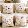 Generic Set di 4 federe per cuscino primaverili con motivo floreale e pelle di pesca, traspiranti, con stampa floreale ad acquerello, quadrate, standard, per camera da letto, soggiorno, decorazione per la