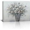 FajerminArt Retrò Fioritura Fiori in Vaso Quadri Moderni, Rustico Blu Grigio Floreale Stampe Da Parete Con Cornice Natura Piante Stampa Su Tela Su Quadro Decorazioni da Parete Soggiorno Camera da Letto 30x40cm