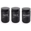 Utilissimi EDITACASA - Set contenitori - Tris Barattoli sale zucchero caffé con coperchio chiusura a vite, capienza 660ml vetro satinato nero - altezza 15 cm