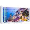 Generico Quadro finestra panorama Positano Costiera Amalfitana tramonto - Stampa su tela con telaio in legno - 80x40 cm