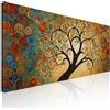 CheQuadro! Quadro moderno soggiorno, orizzontale lungo, Albero della Vita con Spirali Colorate e Sfondo Dorato, su tela, intelaiato pronto da appendere bow3-90x40 cm