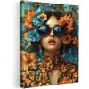 MuchoWow© Quadri Camera Da Letto Stampe Da Parete Quadro Su Tela Moderni | 50x70 cm - Decorazioni Murali Soggiorno Foto Quadretti Ingresso Casa Muro Donna - Fiori - Arancione - Blu - Moderno