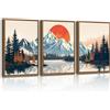 WENGTIAO Quadri su Tela con Cornice, Vintage Montagna Paesaggi | Stampa su Tela Natura Foresta Alba Lago Pini per Quadro Moderno Soggiorno Camera da Letto Decorazioni Parete 30x40cmx3
